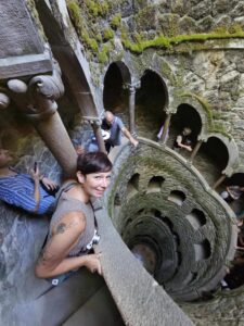 Jodi in the Initiation Well at the Quinta da Regaleira estate