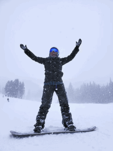 Jodi on snowboard at Breckenridge Colorado